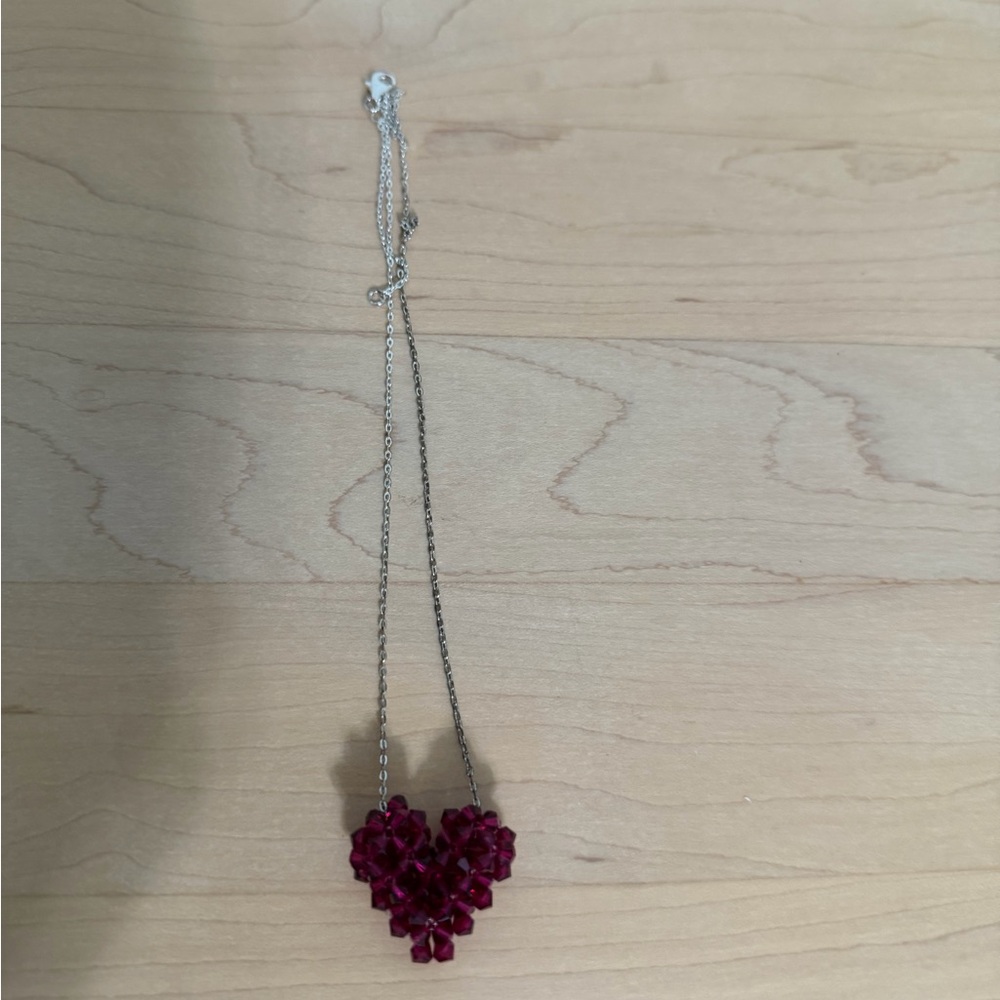 Elegant Silver Heart Necklace with Red Accents